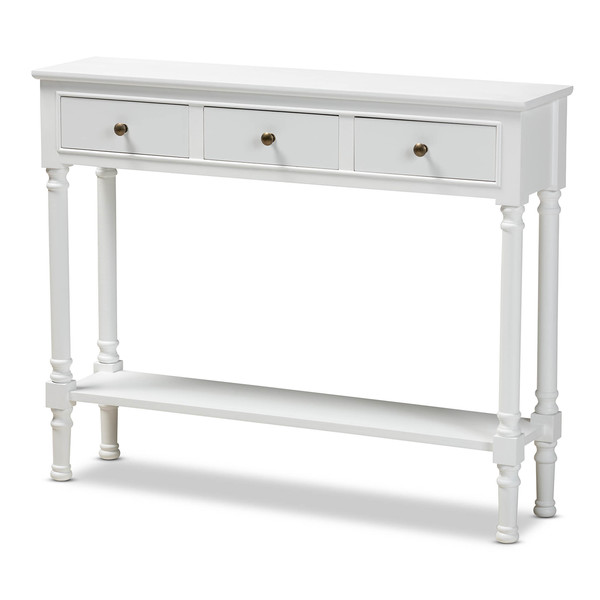 Baxton Studio Calvin White Finished Wood 3-Drawer Entryway Console Table 165-10697